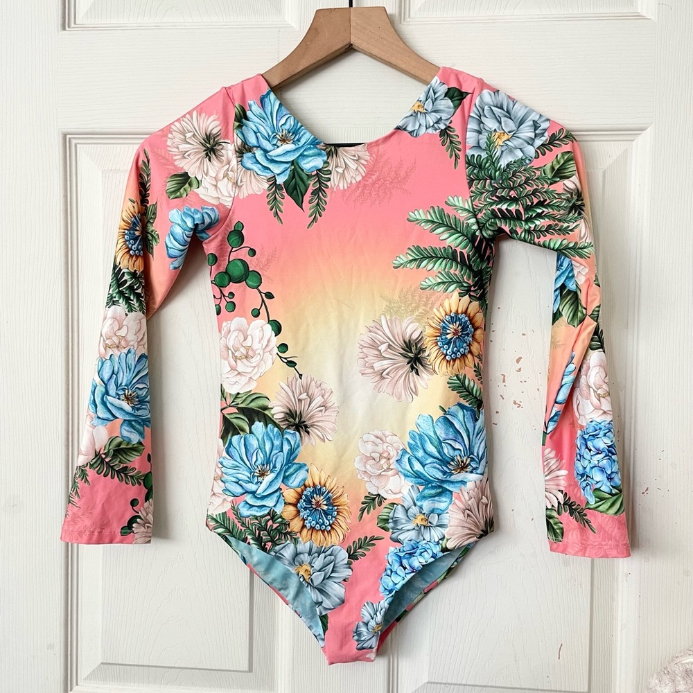 Agua Bendita Kids Floral Long-Sleeve One-Piece in Pink, Blue, Yellow